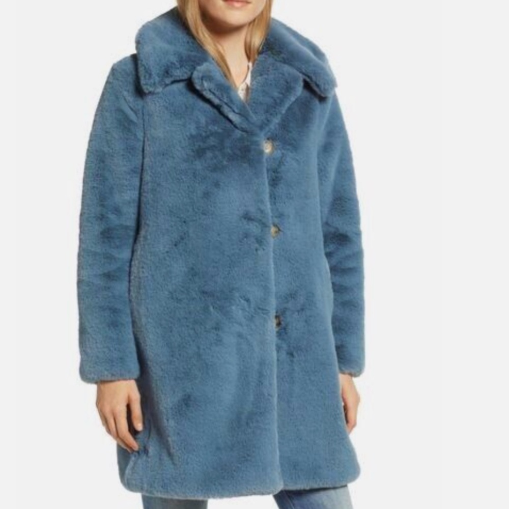 EUC $298 J.Crew Blue Faux Fur Jacket Coat size Medium women